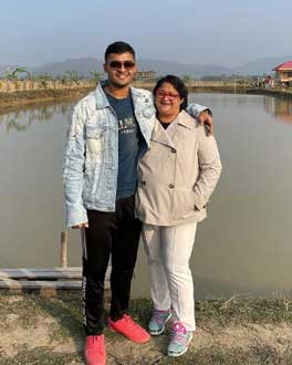 Riyan Parag with his mother